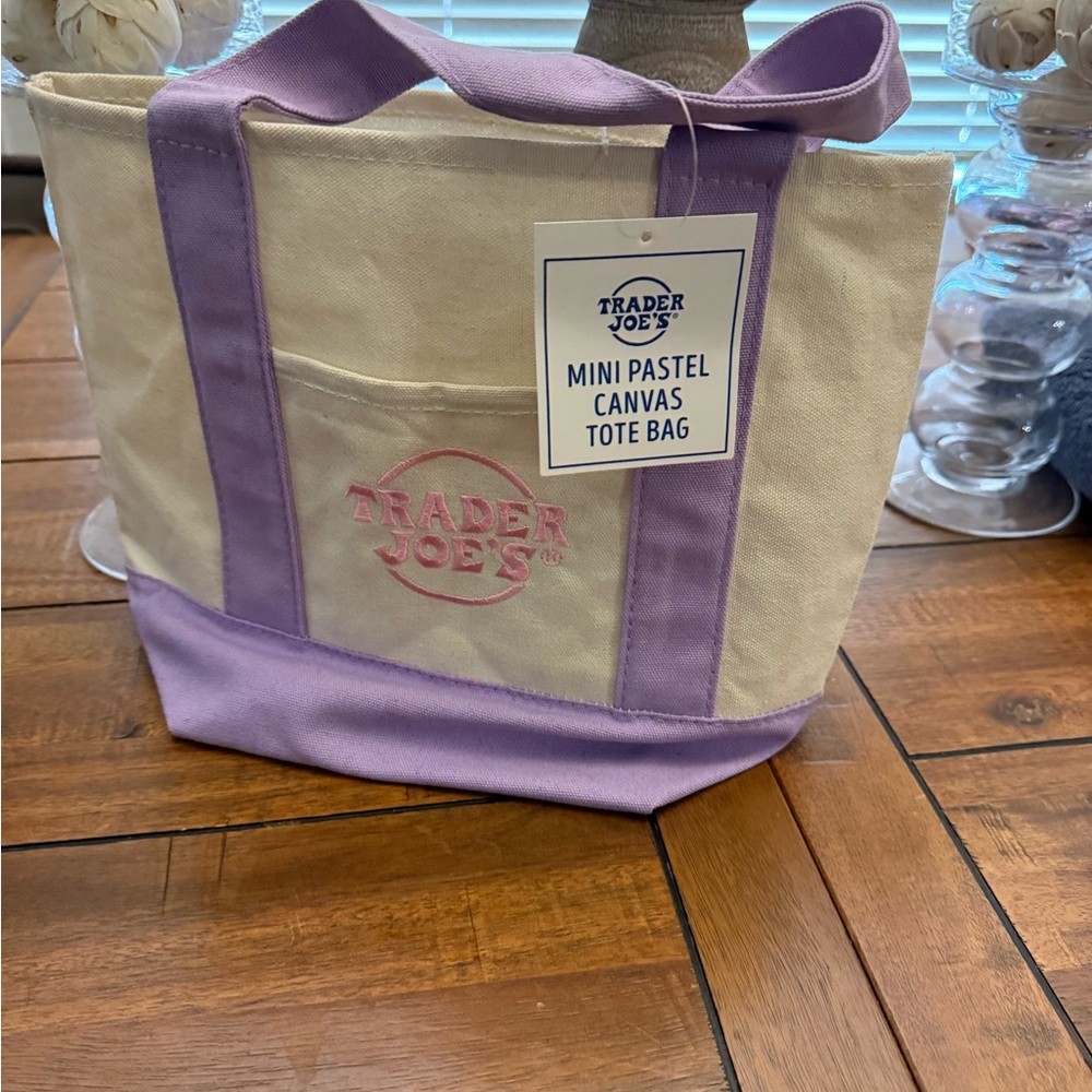 Trader Joe's Pastel Purple and Cream Canvas Tote